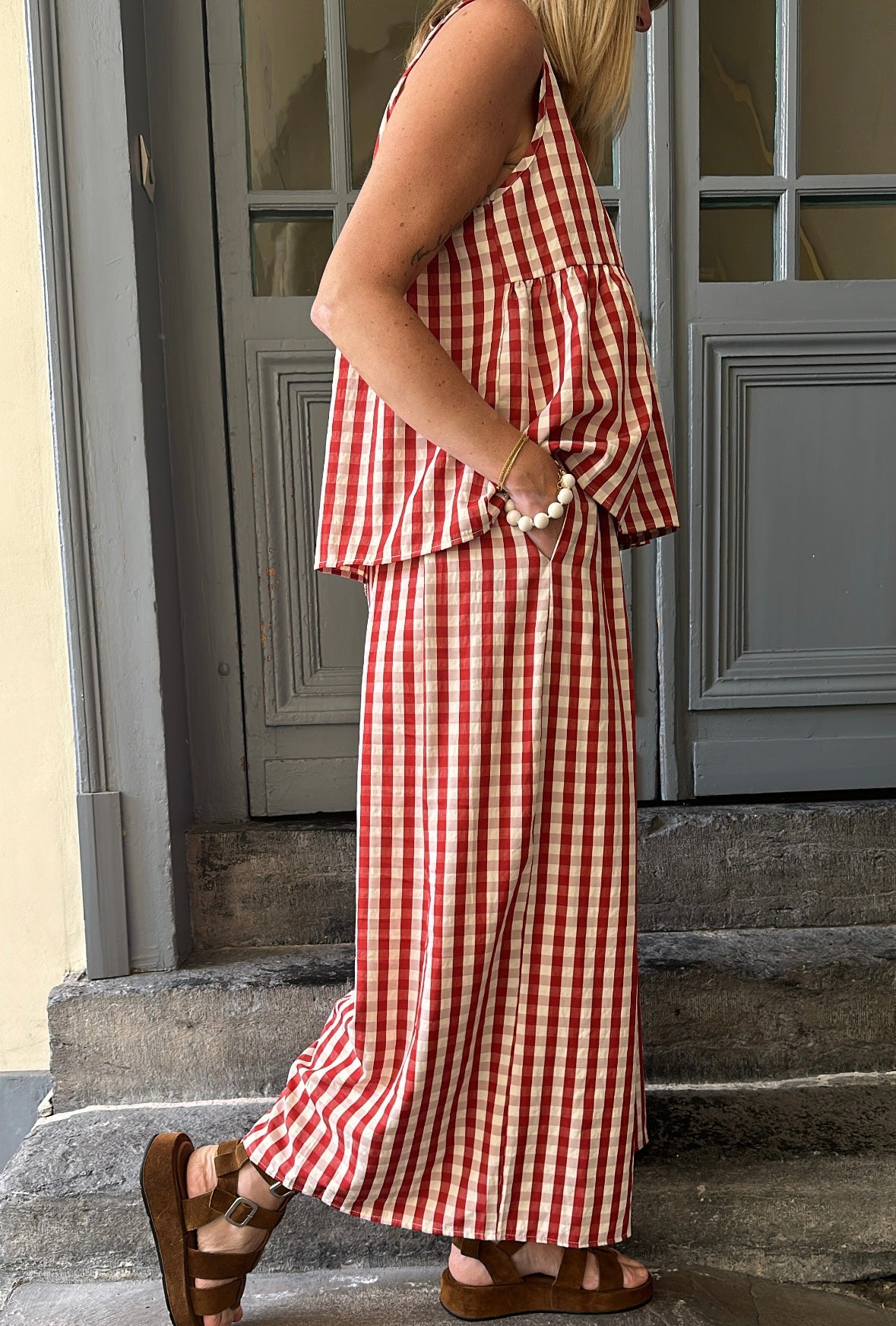 Pantalon ESTER Rouge/Ecru