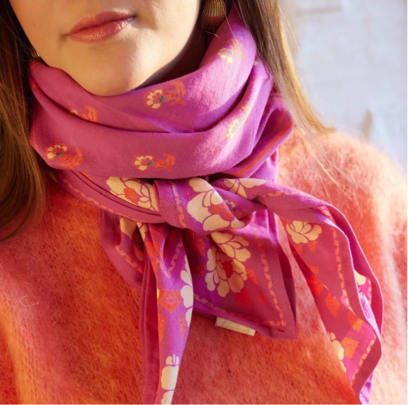 Grand foulard indien NUR CAMELIA BONHEUR DU JOUR