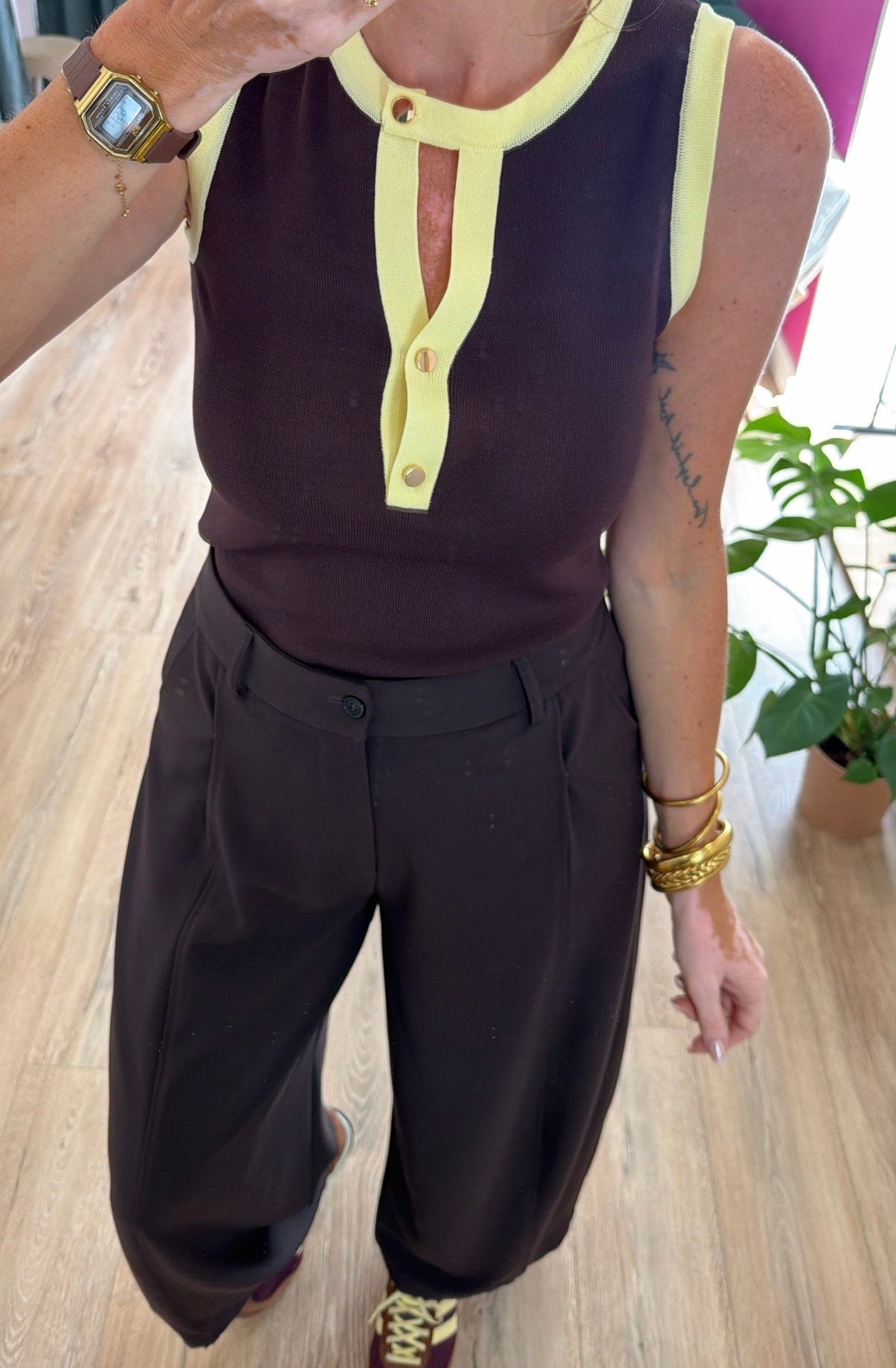 Top MONA Chocolat/Jaune