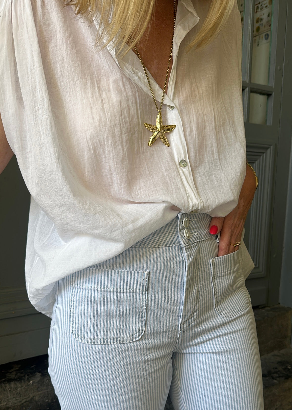 Jean flare ELENETTE Rayé bleu/blanc ORAIJE