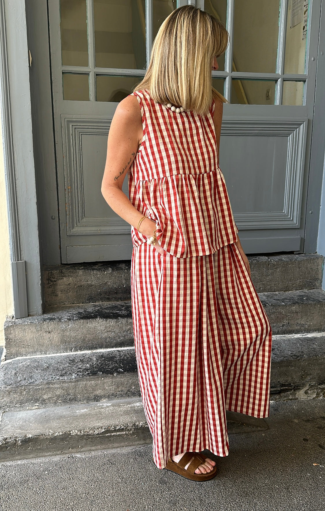 Pantalon ESTER Rouge/Ecru