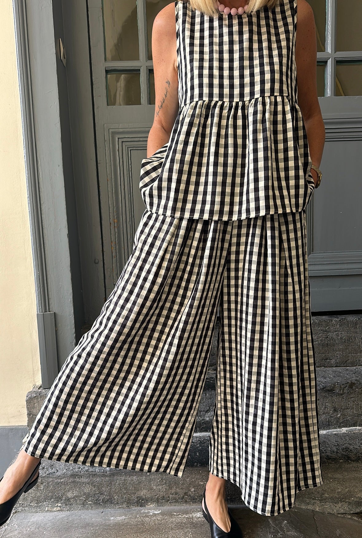 Pantalon ESTER Noir/Ecru