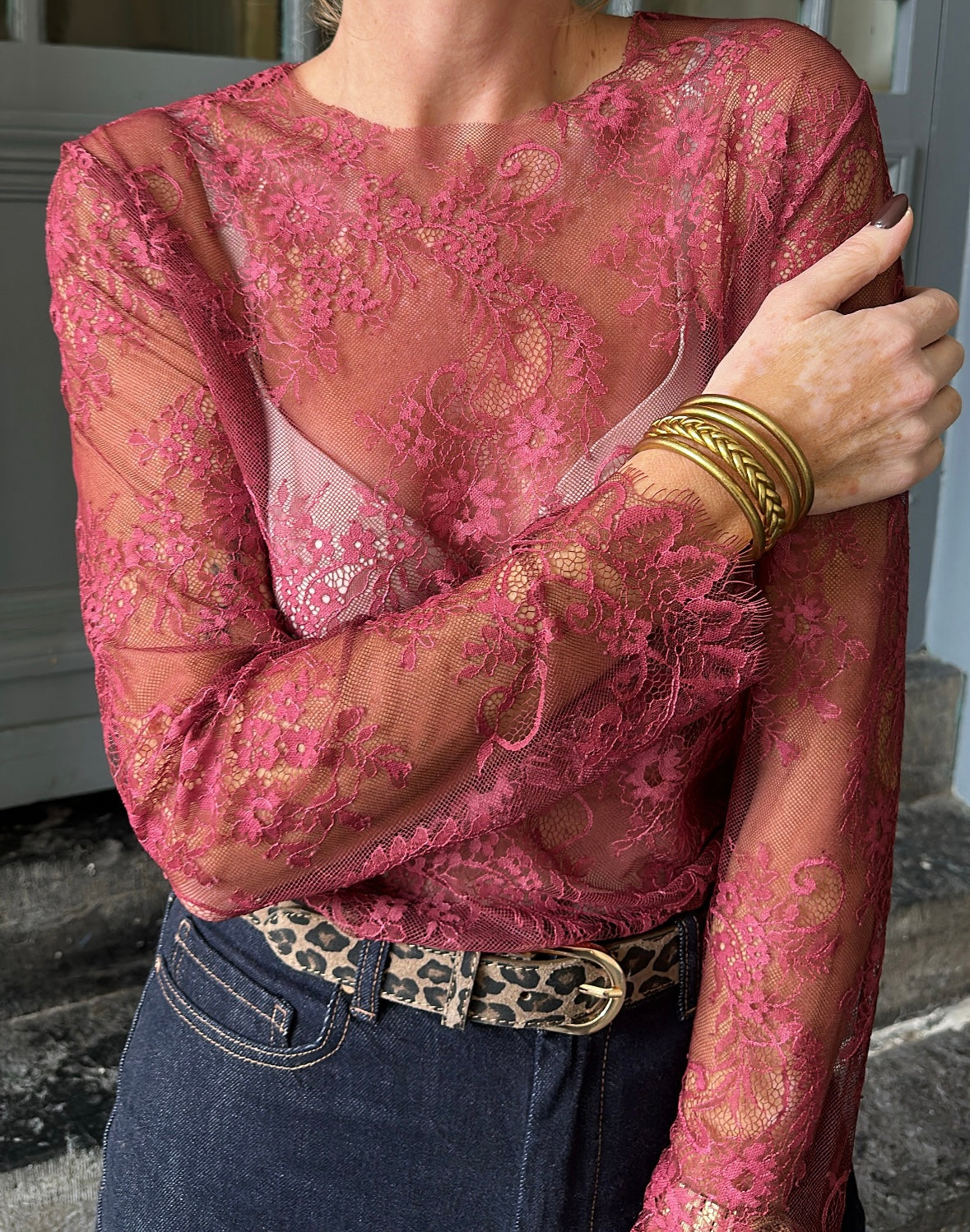 Top en dentelle GILDA Bordeaux