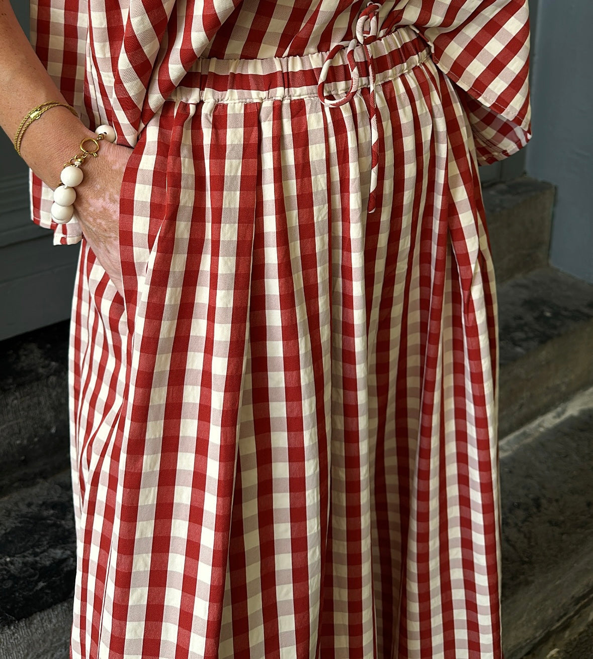 Pantalon ESTER Rouge/Ecru