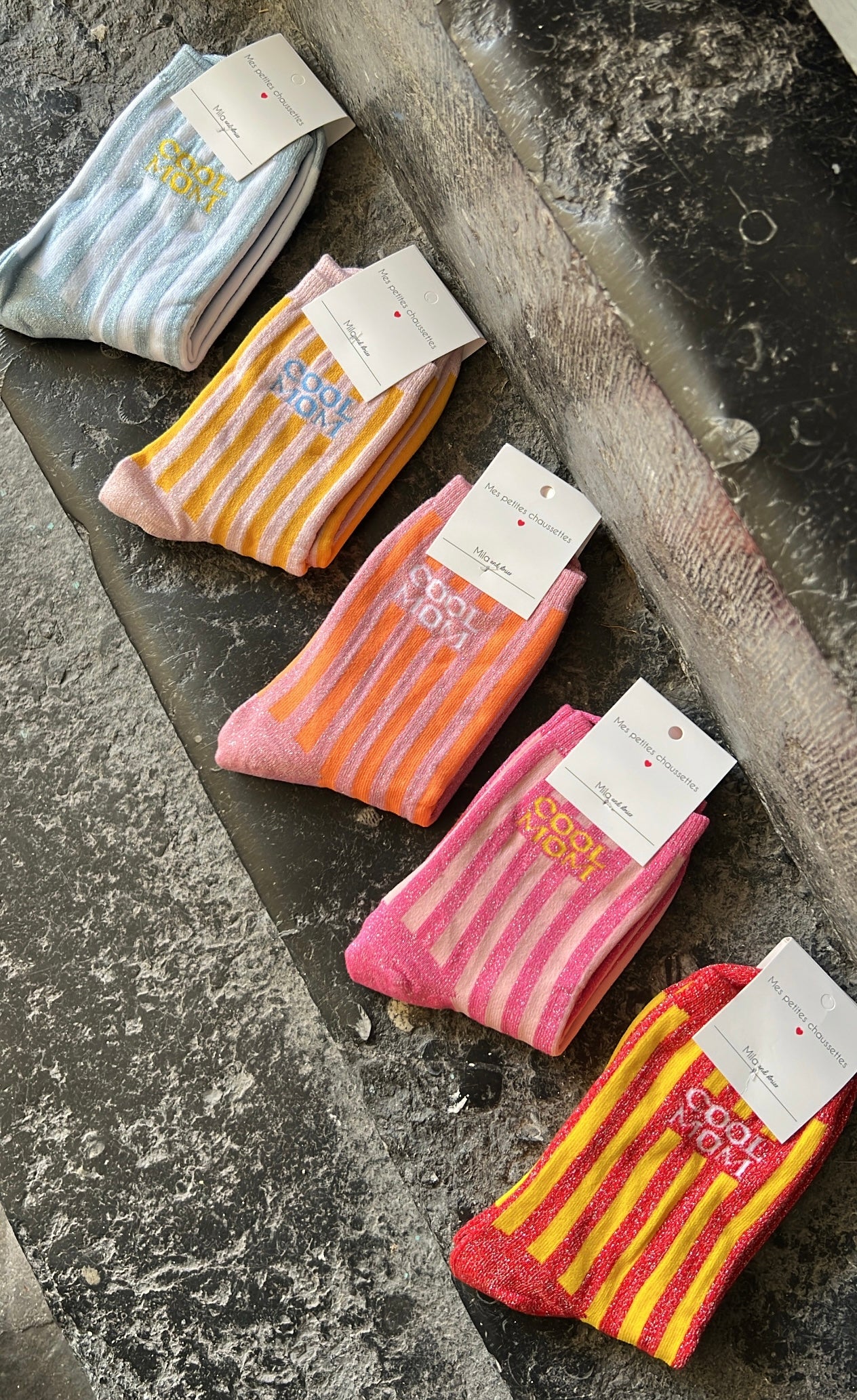 Chaussettes COOL MOM Rose pastel/Jaune