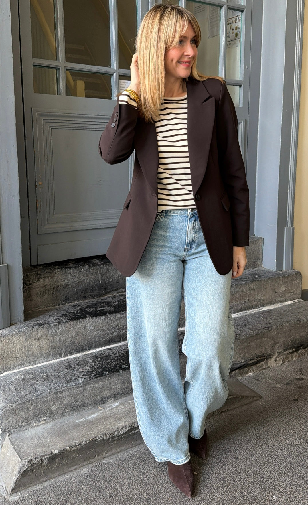 Top SYBILLE Écru/Chocolat