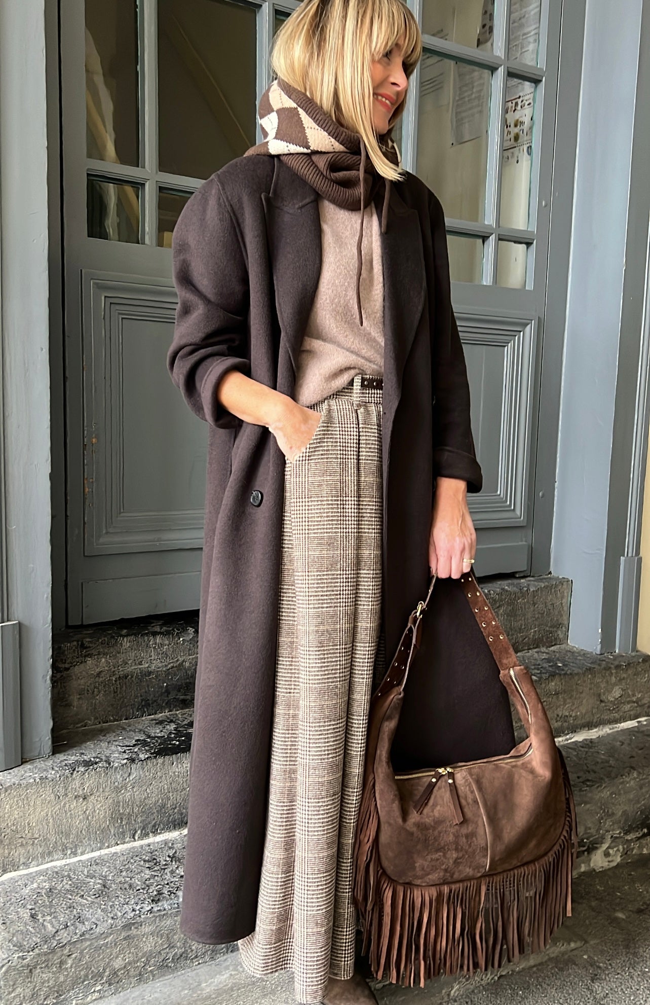 Pantalon EMY Prince de Galles Marron