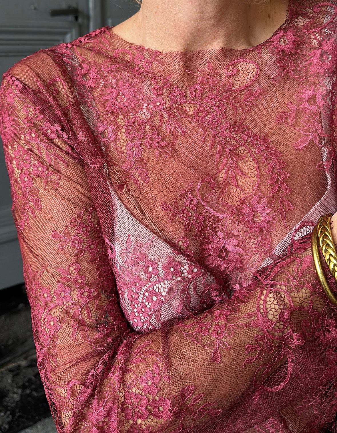 Top en dentelle GILDA Bordeaux