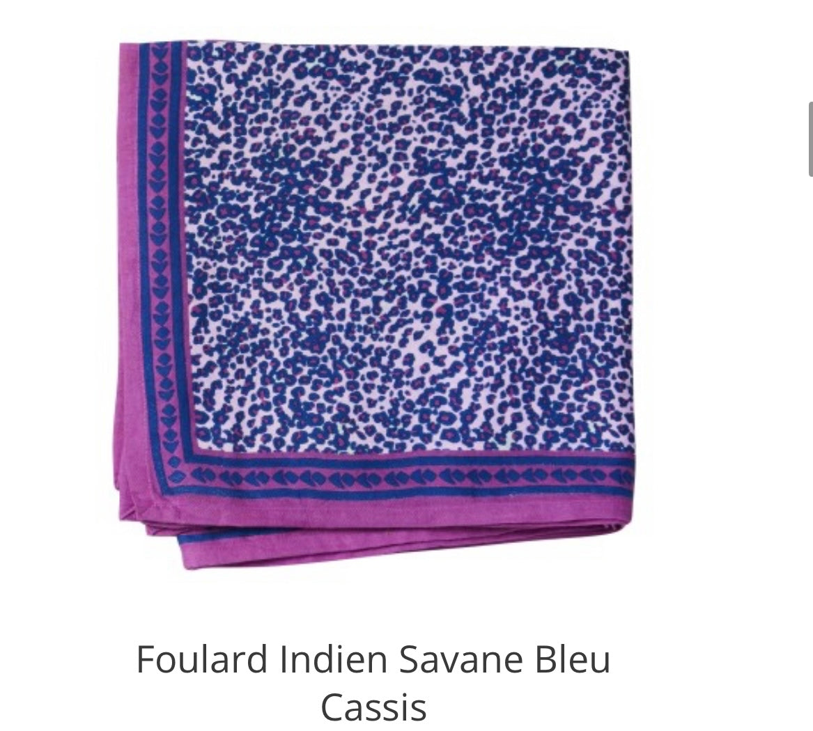 Foulard indien SAVANE bleu cassis