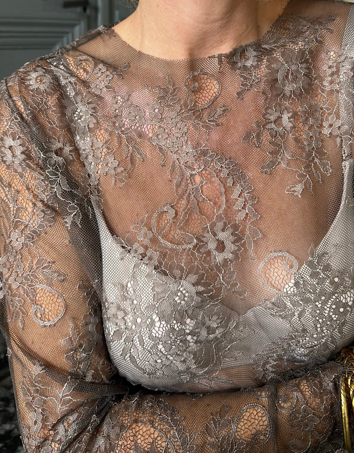 Top en dentelle GILDA Marron/ Taupe