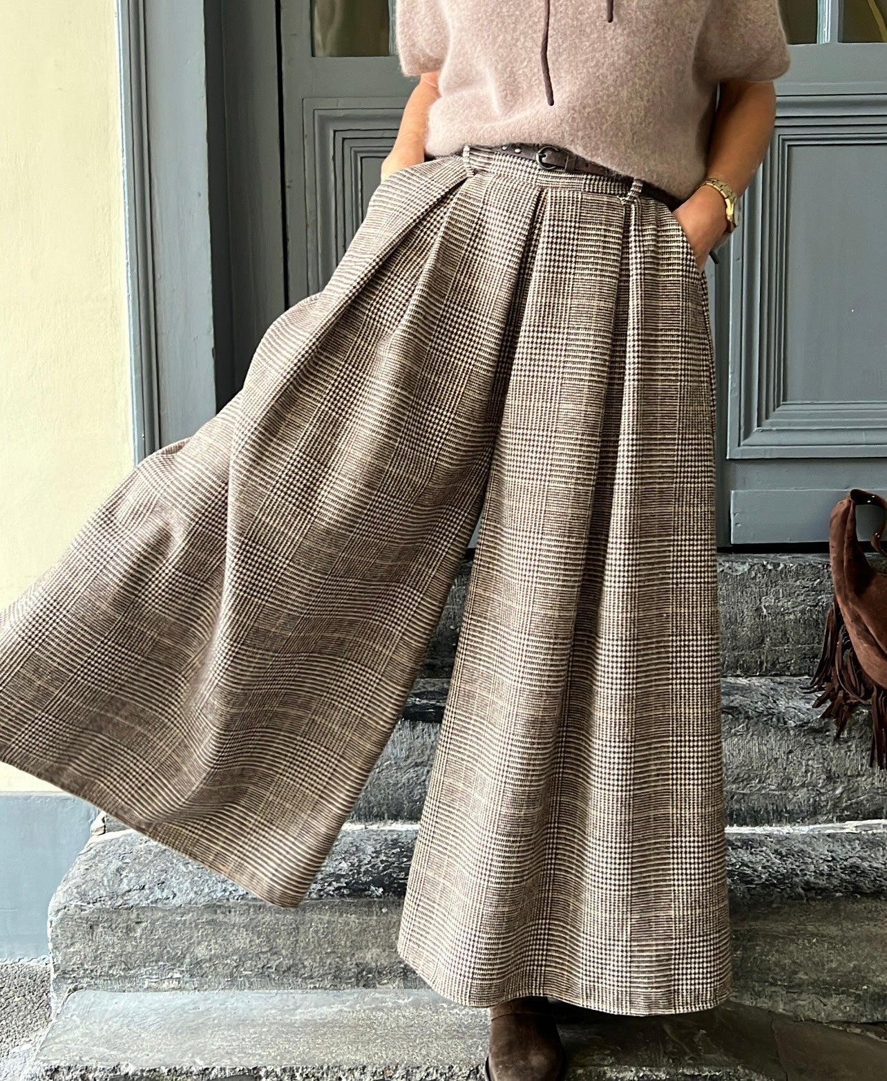 Pantalon EMY Prince de Galles Marron