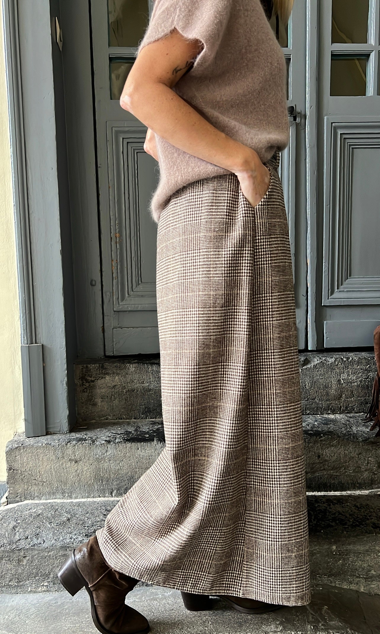 Pantalon EMY Prince de Galles Marron