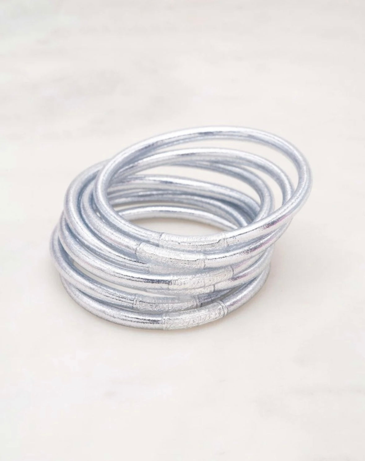 Jonc bouddhiste épais argenté