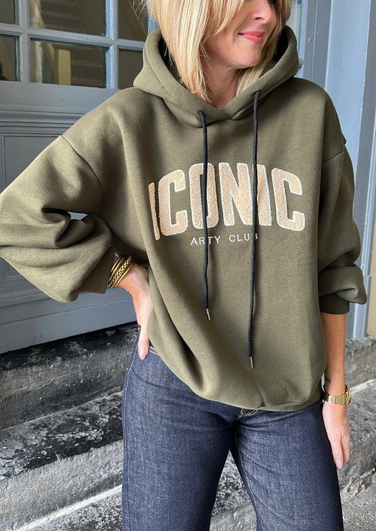 Sweat capuche ICONIC Kaki/Beige