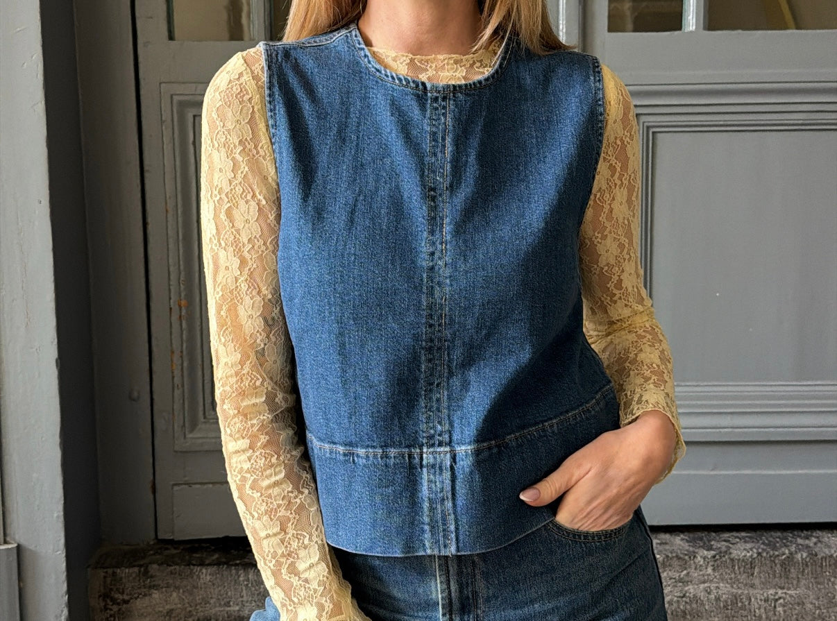 Top SILKE Medium Blue Denim PIECES