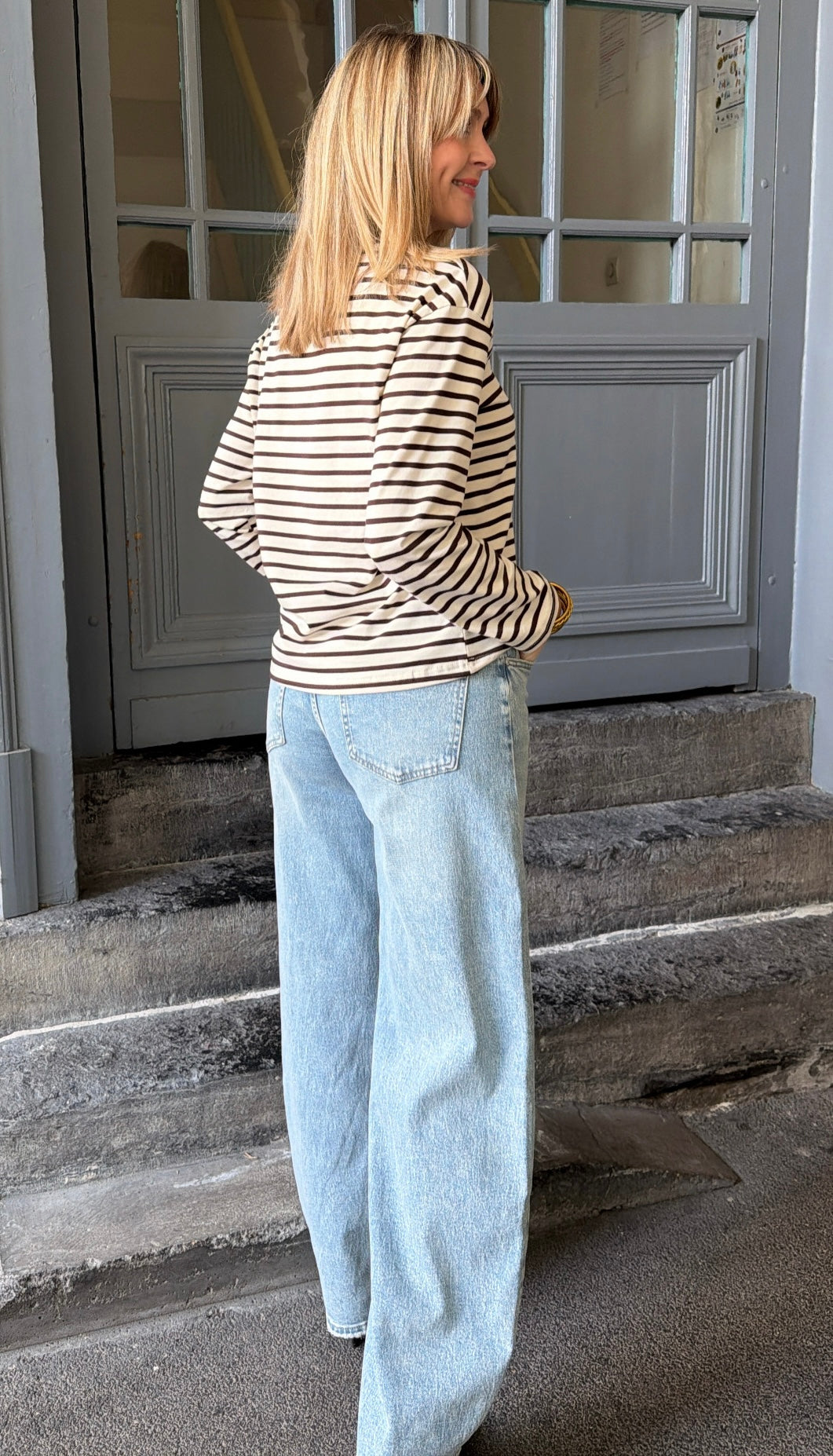 Top SYBILLE Écru/Chocolat