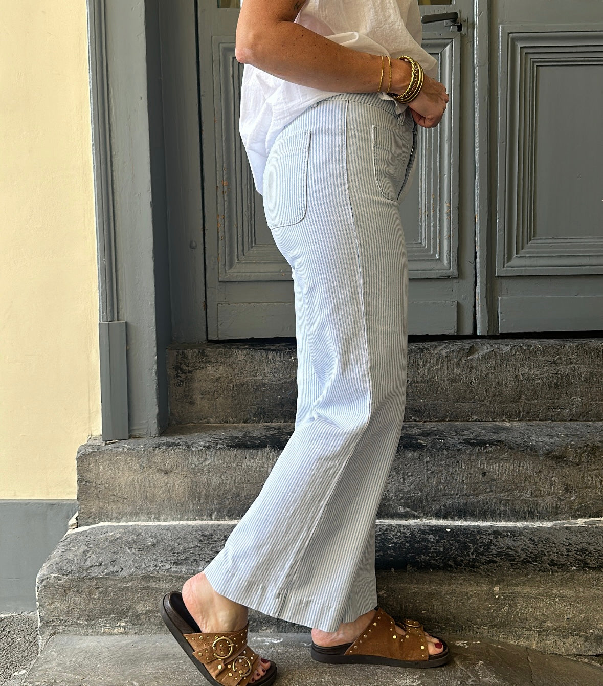 Jean flare ELENETTE Rayé bleu/blanc ORAIJE