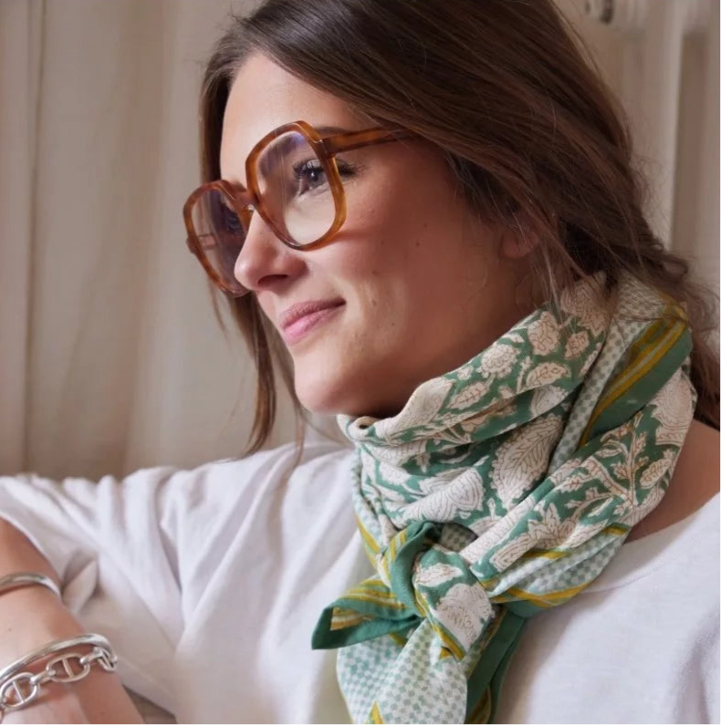 Grand foulard indien CHANDRA GREEN BONHEUR DU JOUR