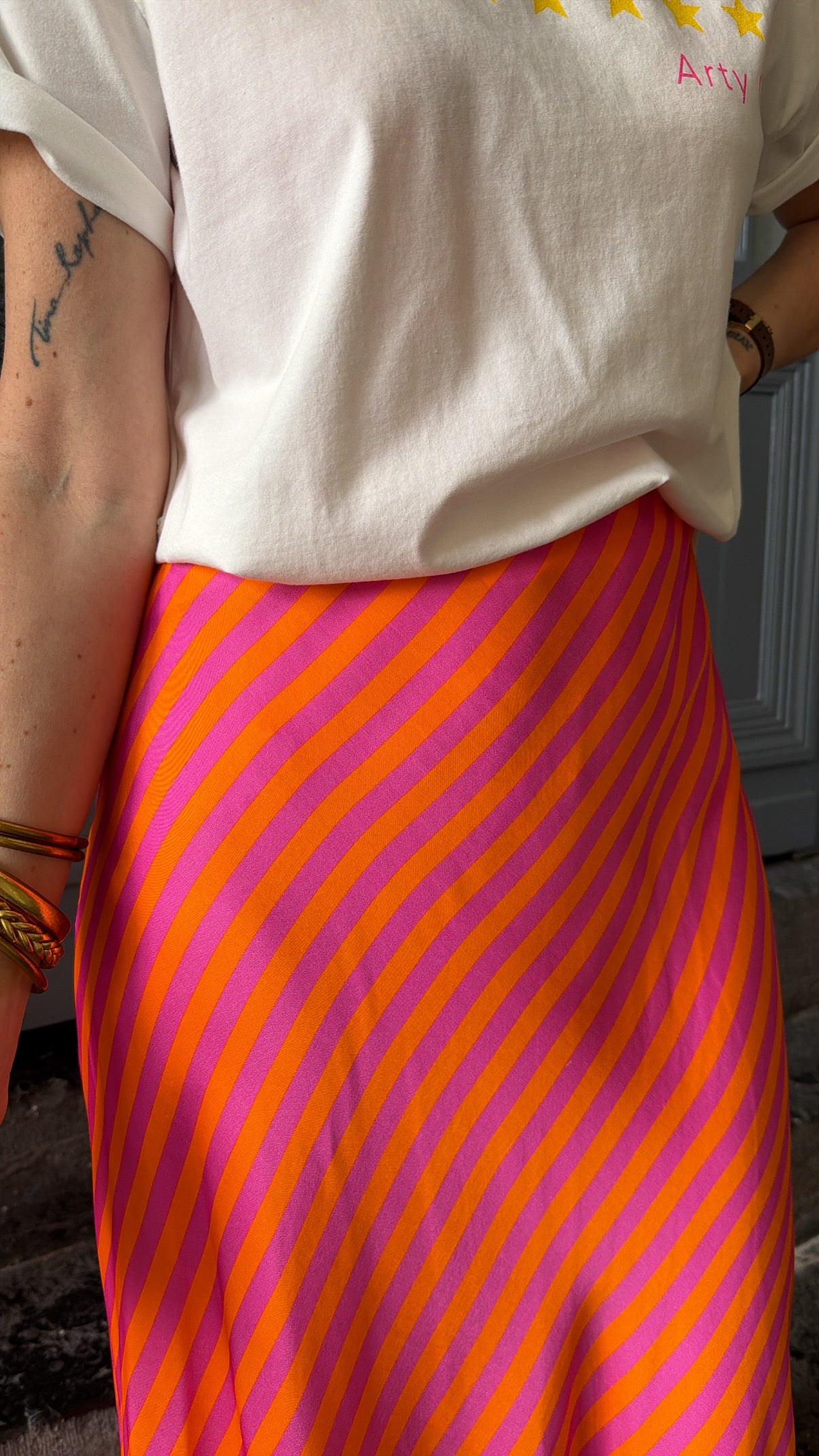 Jupe rayée MELISANDRE Orange/Rose