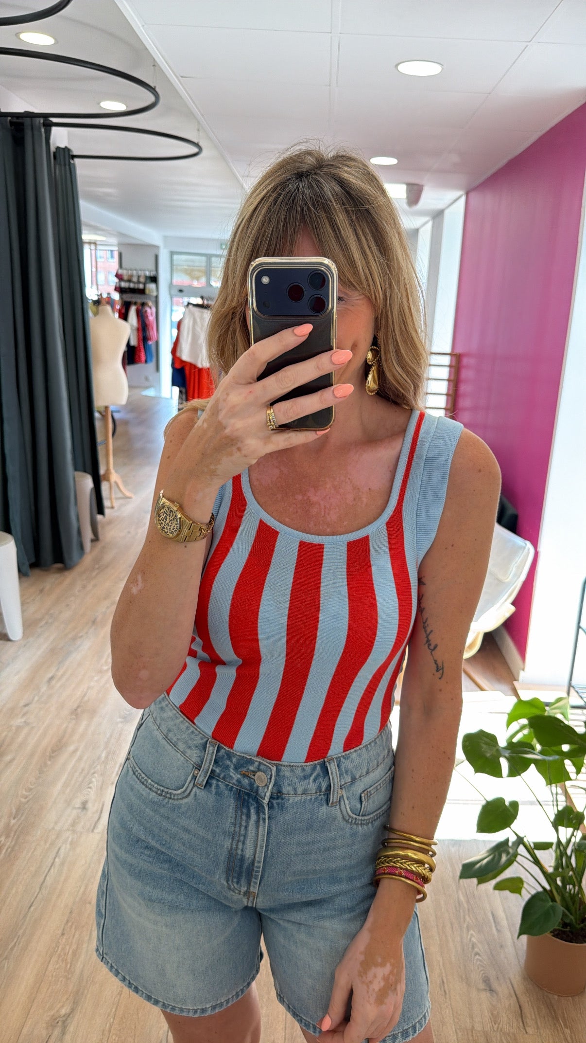 Top ARIANE Orange/Bleu ciel