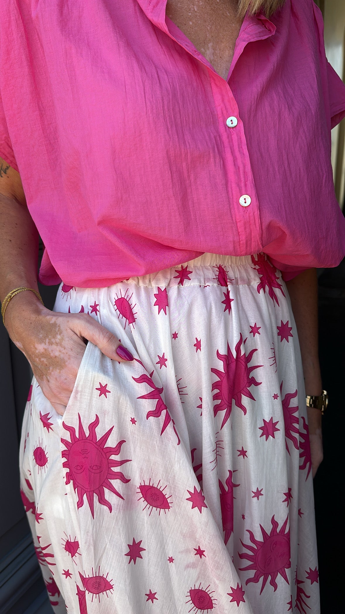 Jupe CHRISTINA imprimé soleil fushia