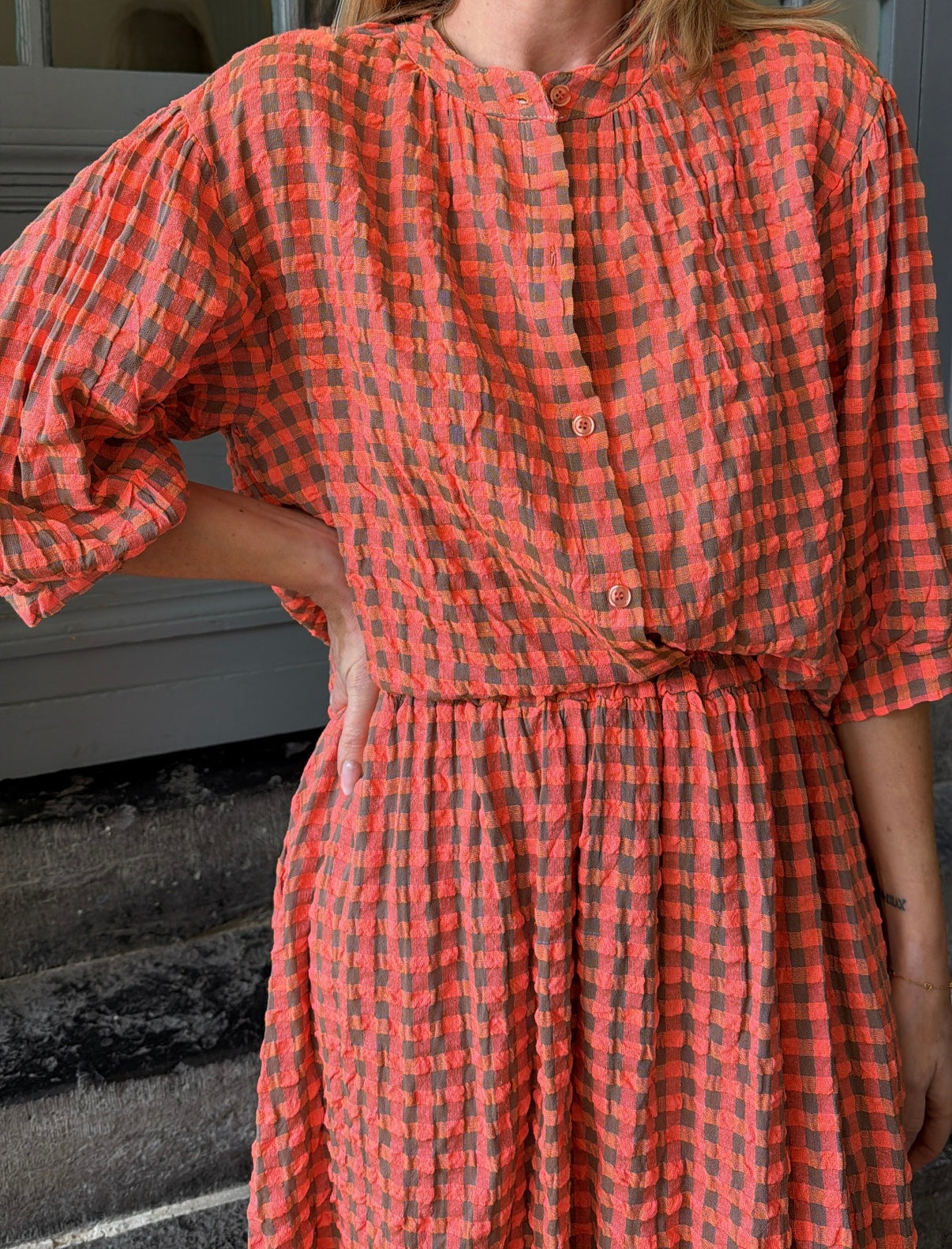 Blouse AMÉLIE Corail fluo/Taupe