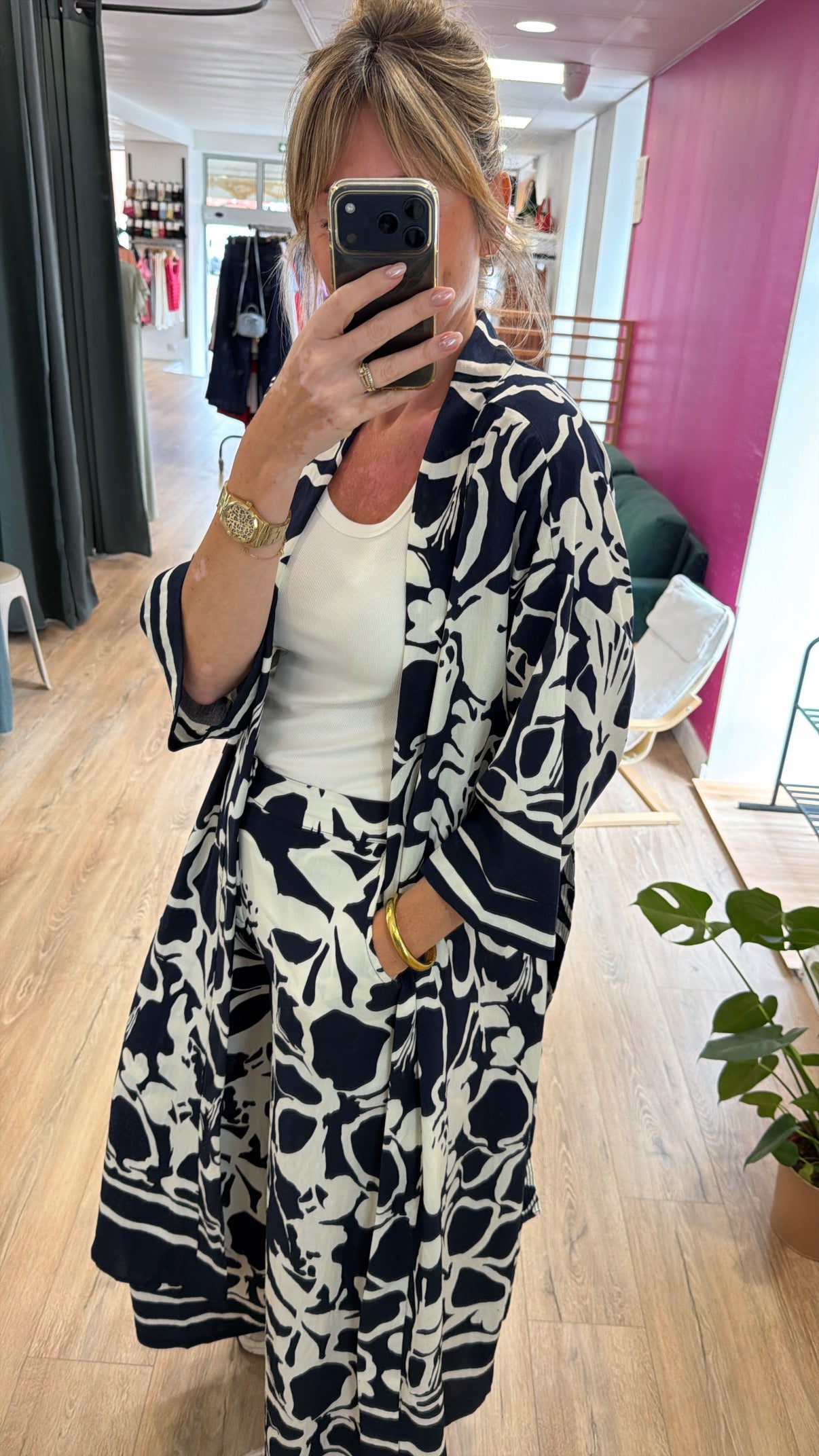 Kimono FLORE Bleu marine/Blanc