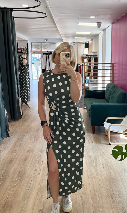 Robe ALIENOR Kaki/Blanc