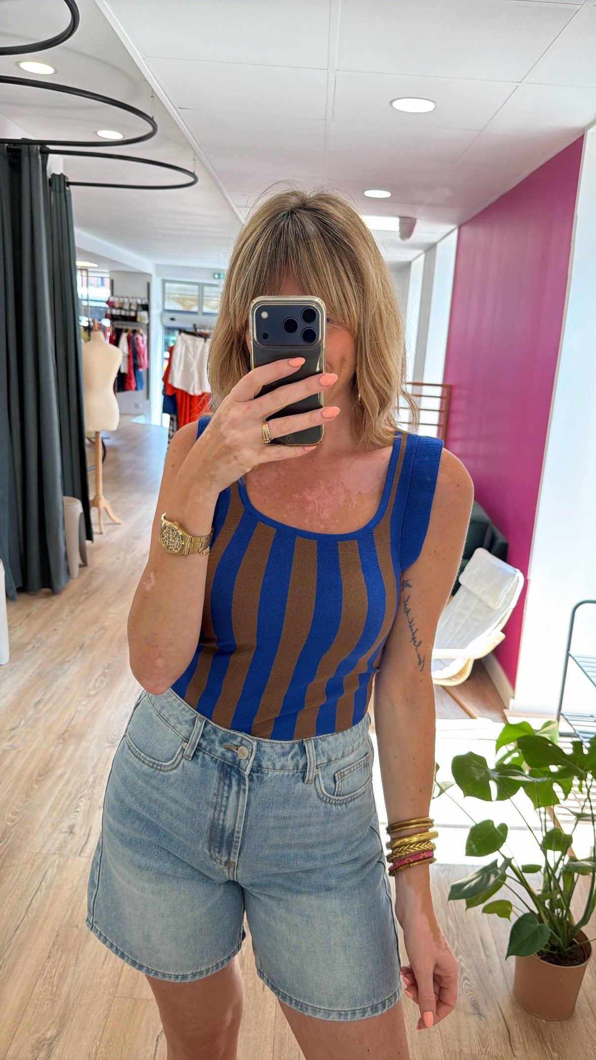 Top ARIANE Chocolat/Bleu