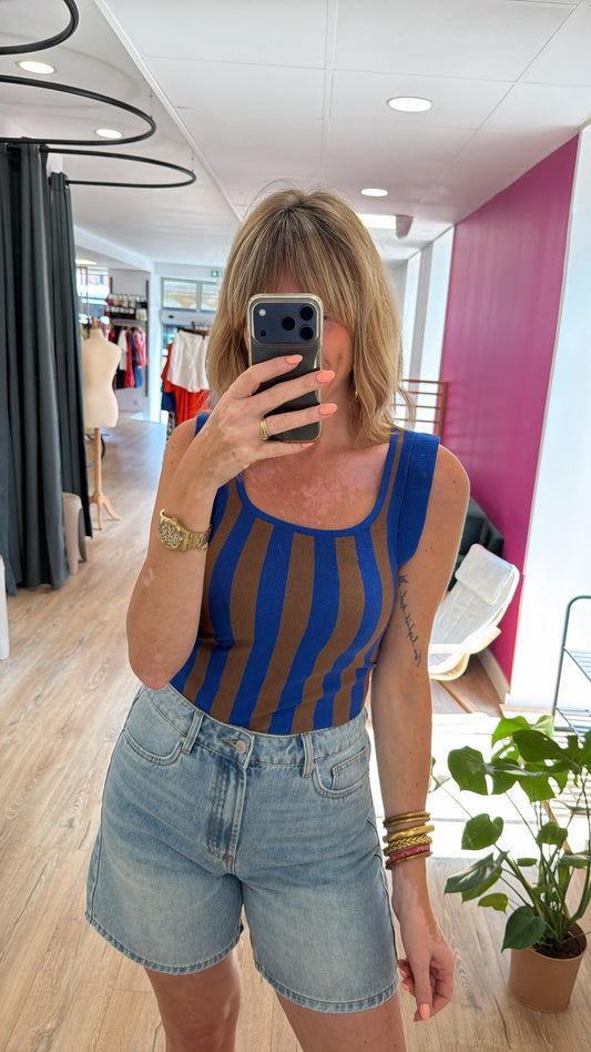 Top ARIANE Chocolat/Bleu