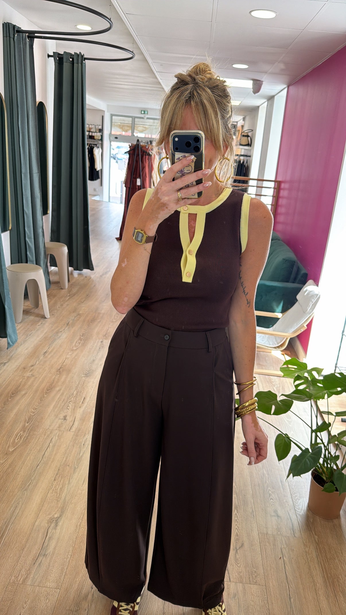 Top MONA Chocolat/Jaune