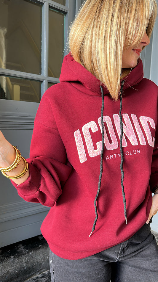Sweat capuche ICONIC Bordeaux/Rose