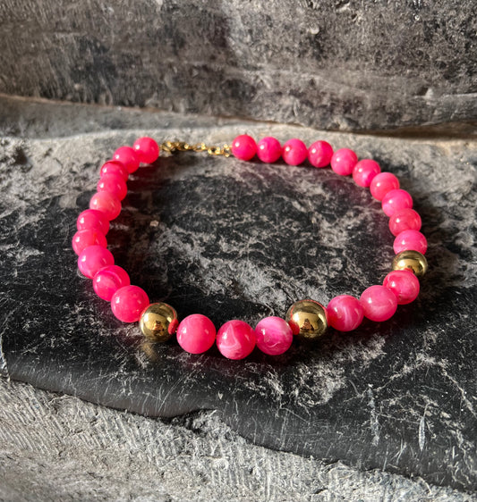 Collier IVY fushia/doré
