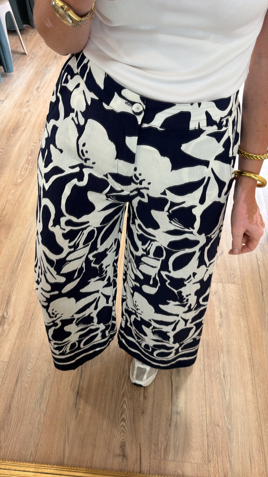 Pantalon FLORE Bleu marine/Blanc
