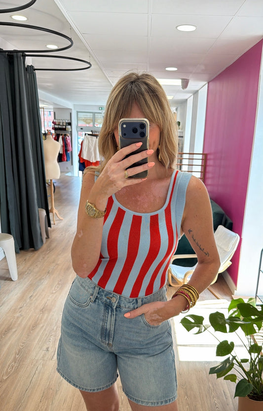Top ARIANE Orange/Bleu ciel