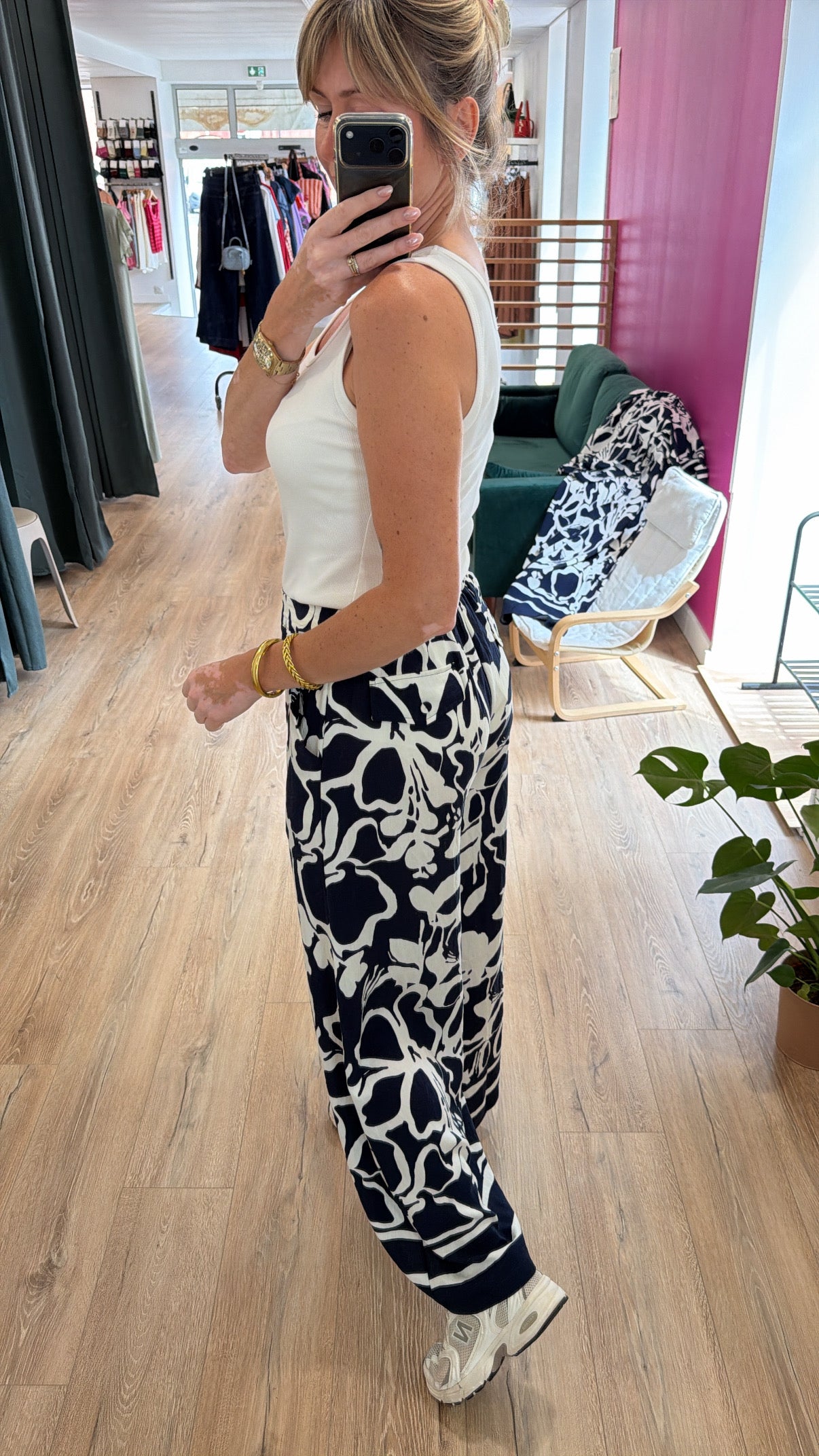Pantalon FLORE Bleu marine/Blanc