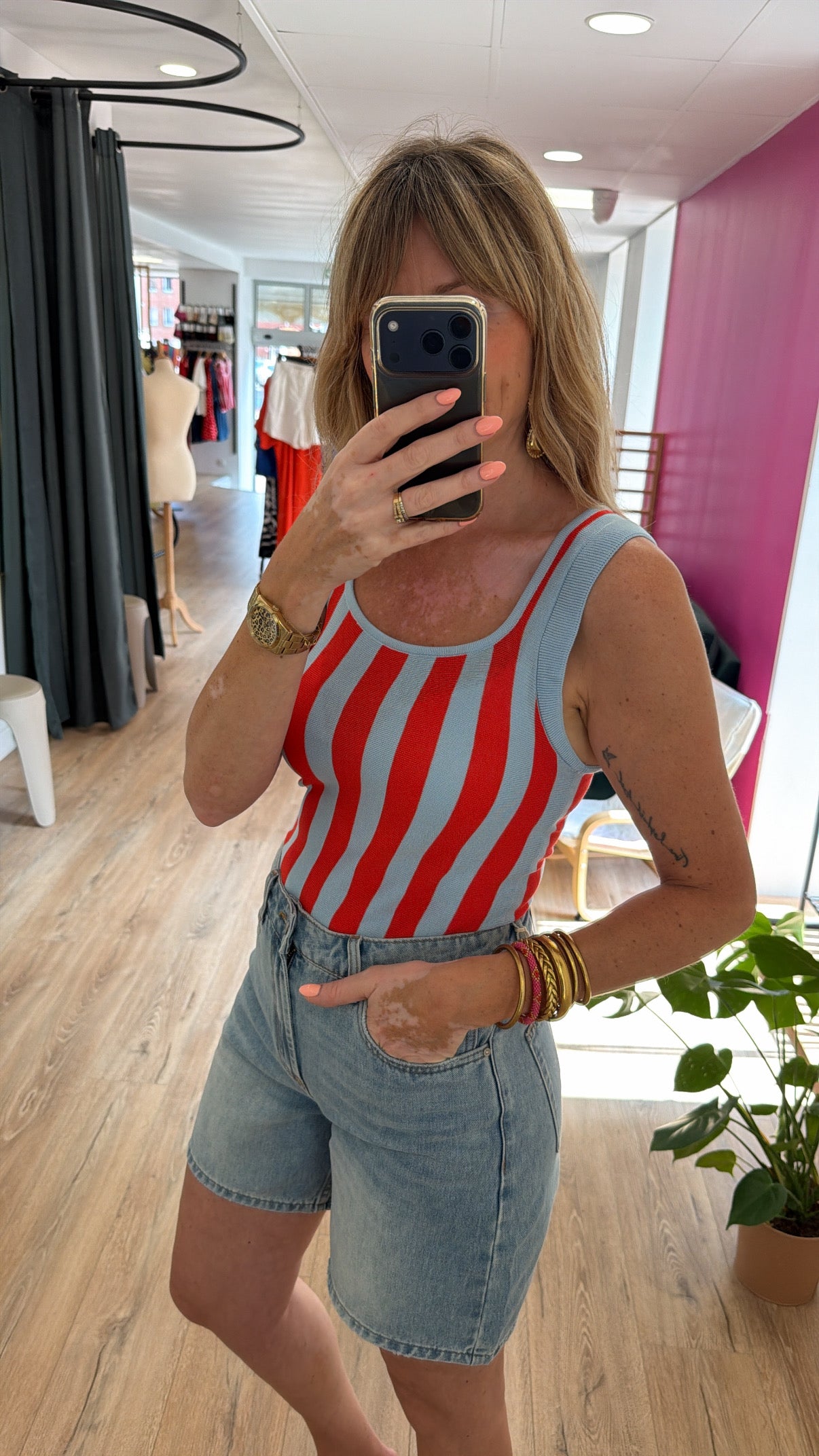 Top ARIANE Orange/Bleu ciel