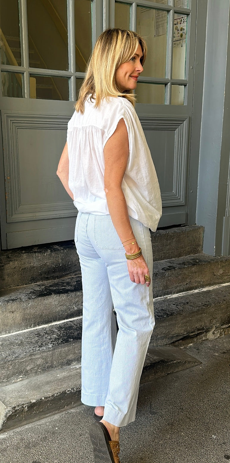 Jean flare ELENETTE Rayé bleu/blanc ORAIJE