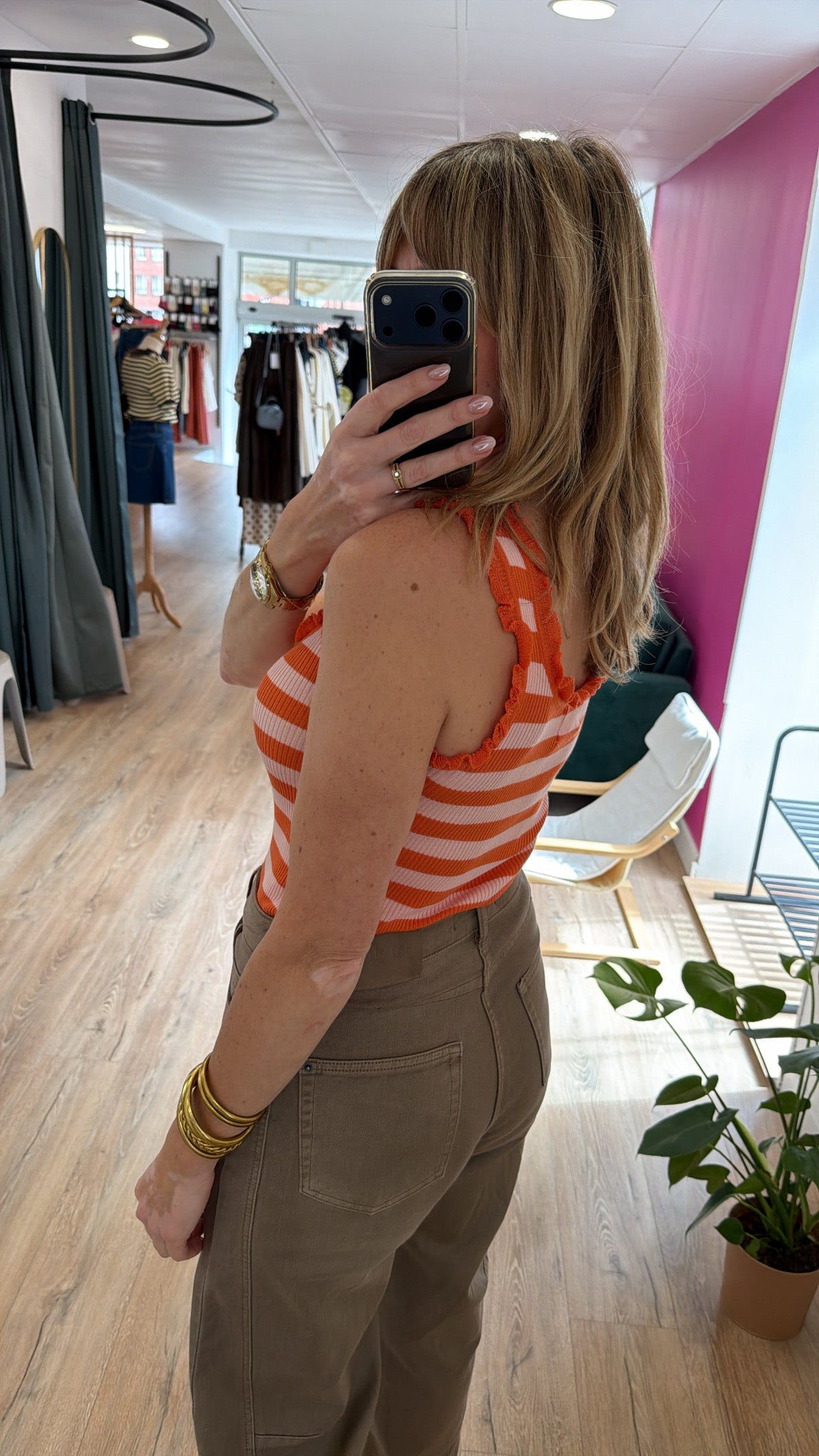 Débardeur SIXTINE Orange/Blanc
