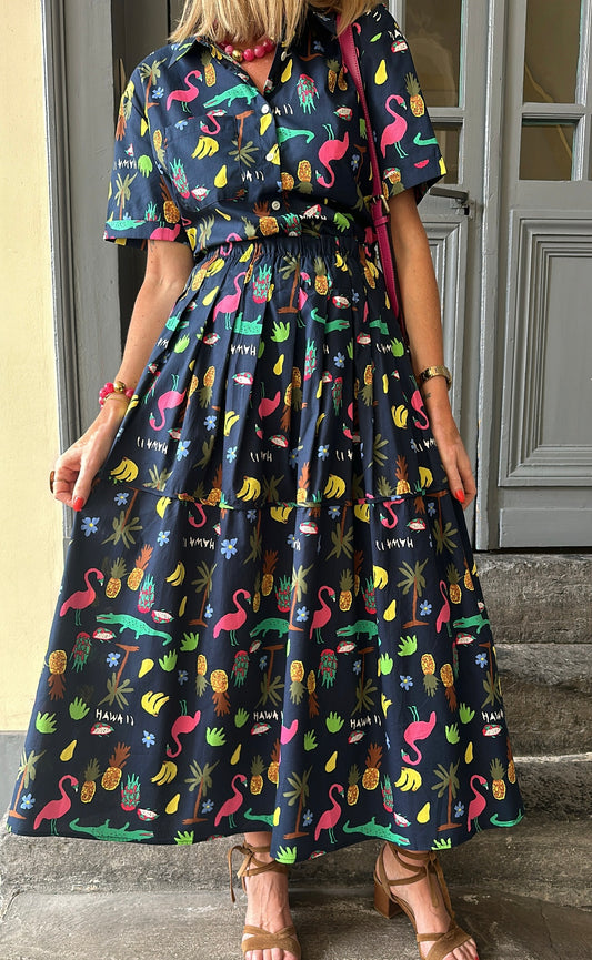 Jupe SUZANNE imprimée bleu marine