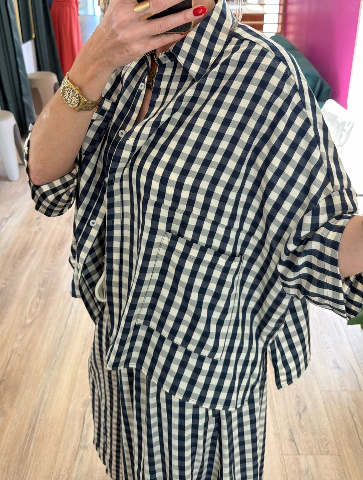 Chemise ESTER Bleu marine/Écru