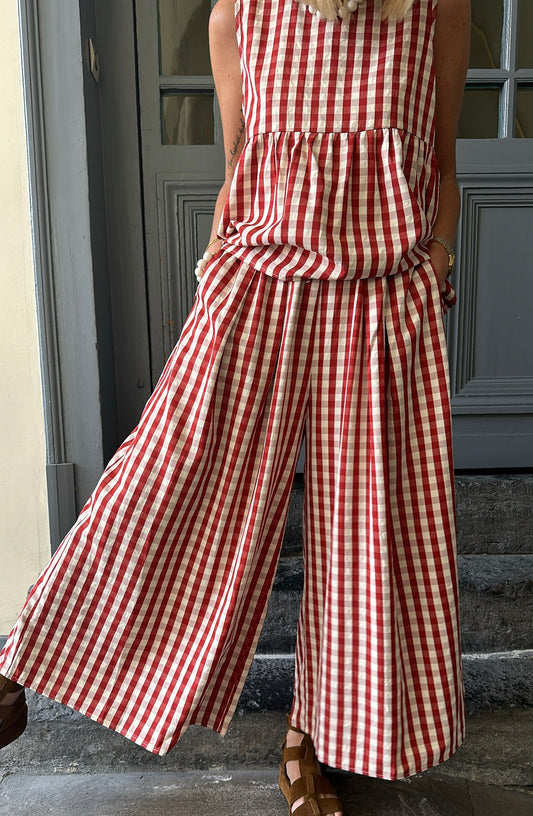Pantalon ESTER Rouge/Ecru