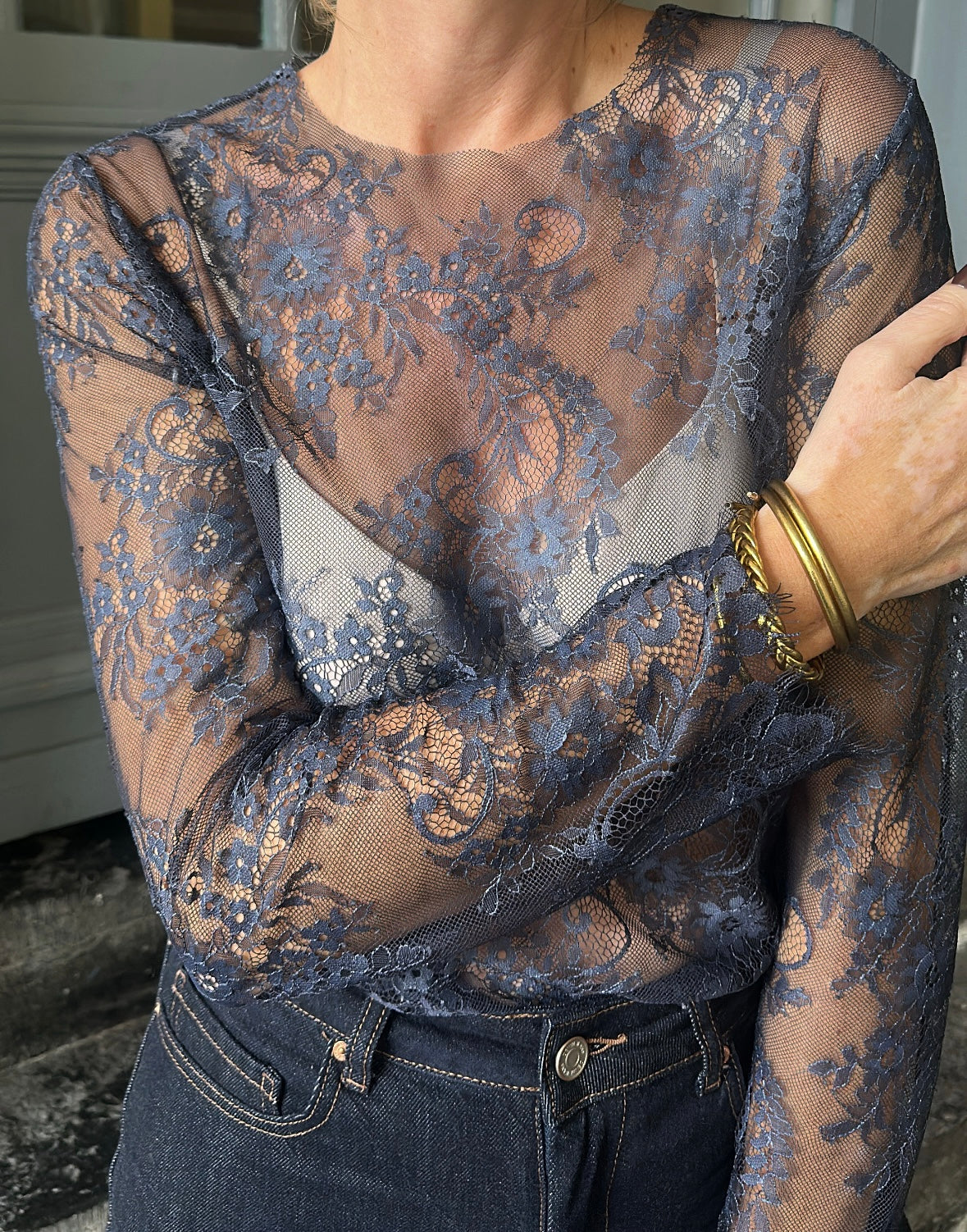 Top en dentelle GILDA Bleu