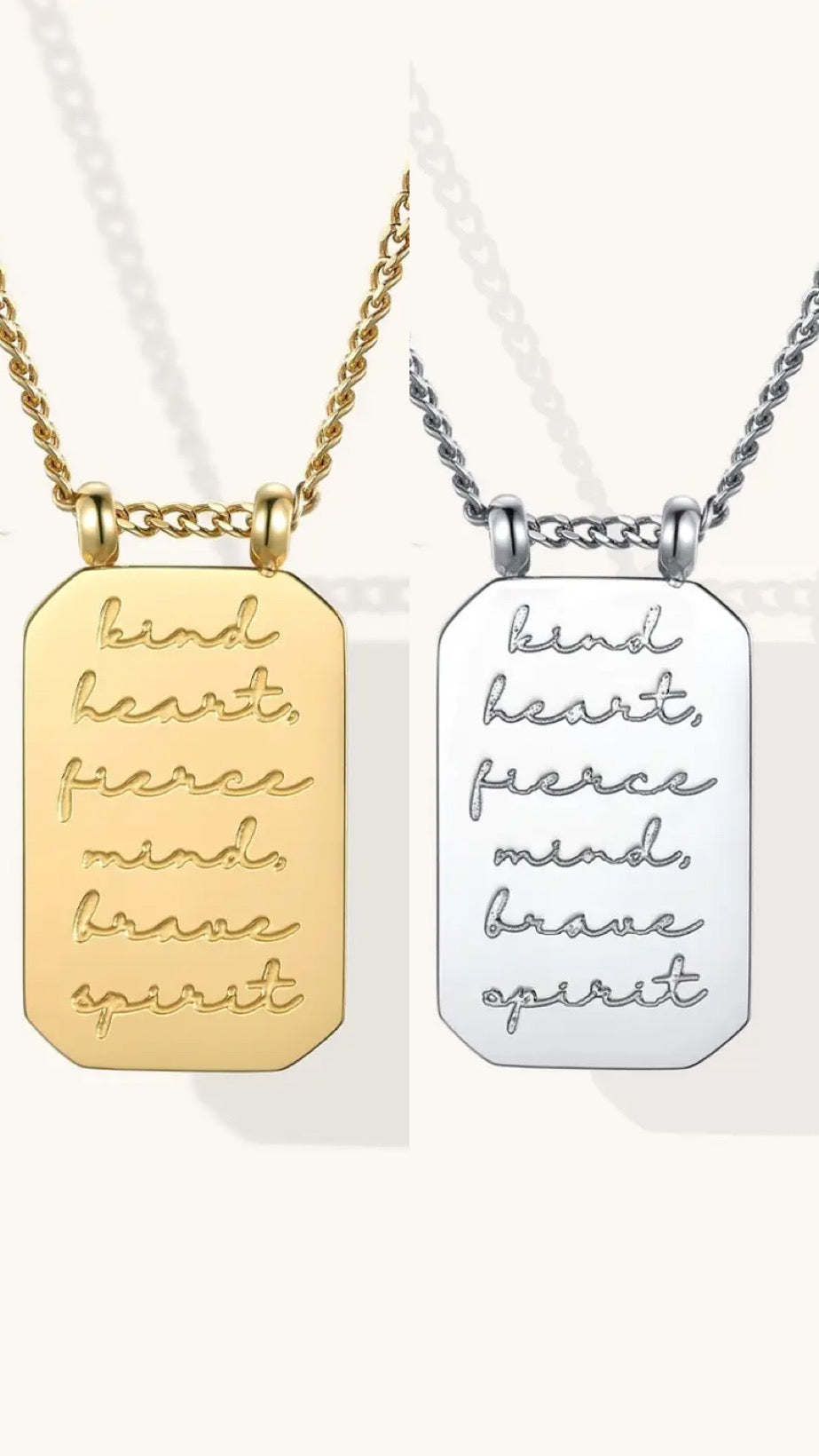 Collier citation - Cœur tendre, Esprit féroce, Âme courageuse - Argent