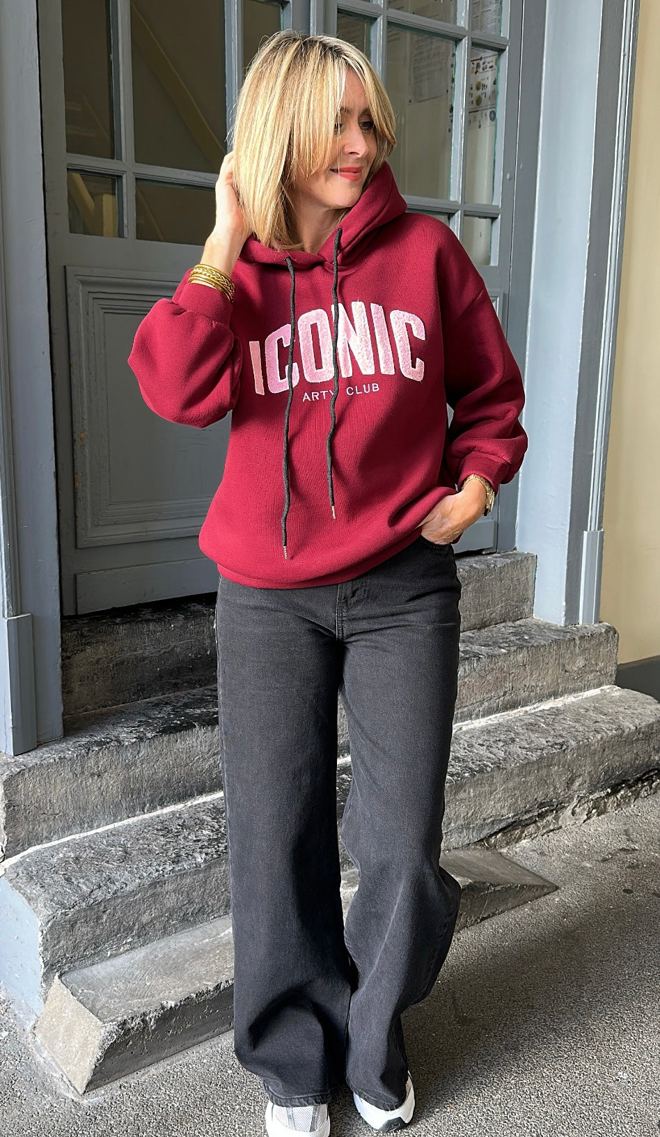 Sweat capuche ICONIC Bordeaux/Rose