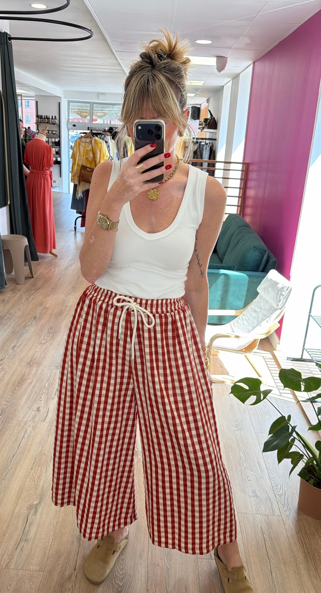 Pantalon ESTER Rouge/Écru
