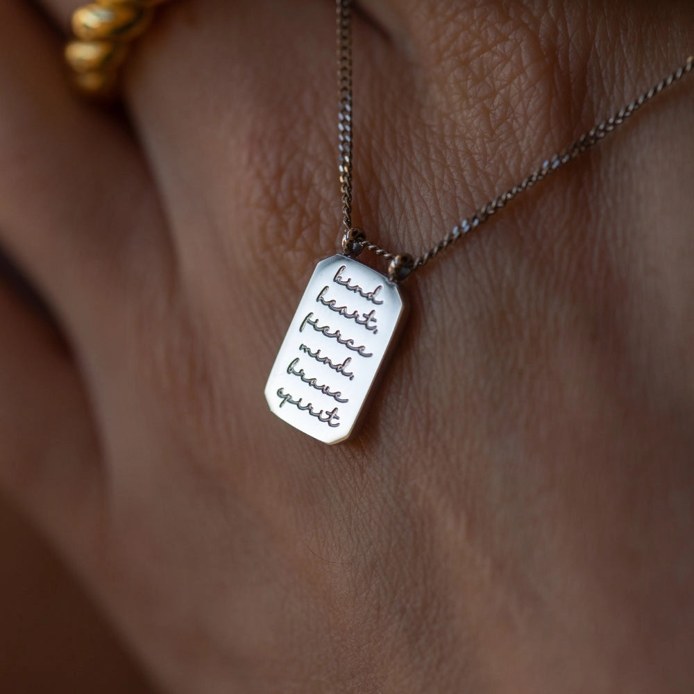 Collier citation - Cœur tendre, Esprit féroce, Âme courageuse - Argent