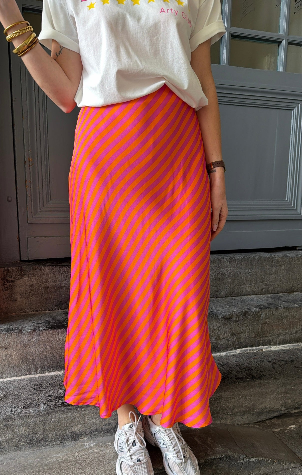 Jupe rayée MELISANDRE Orange/Rose