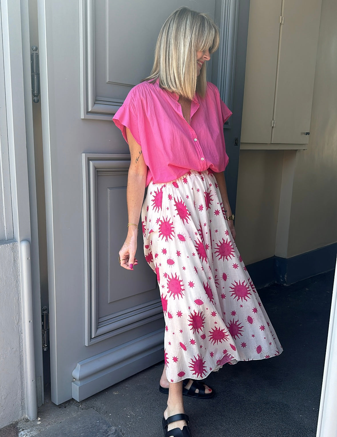 Jupe CHRISTINA imprimé soleil fushia
