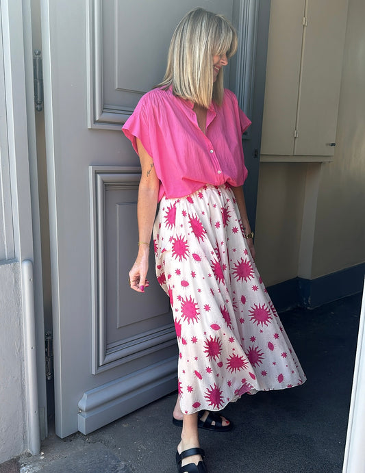 Jupe CHRISTINA imprimé soleil fushia